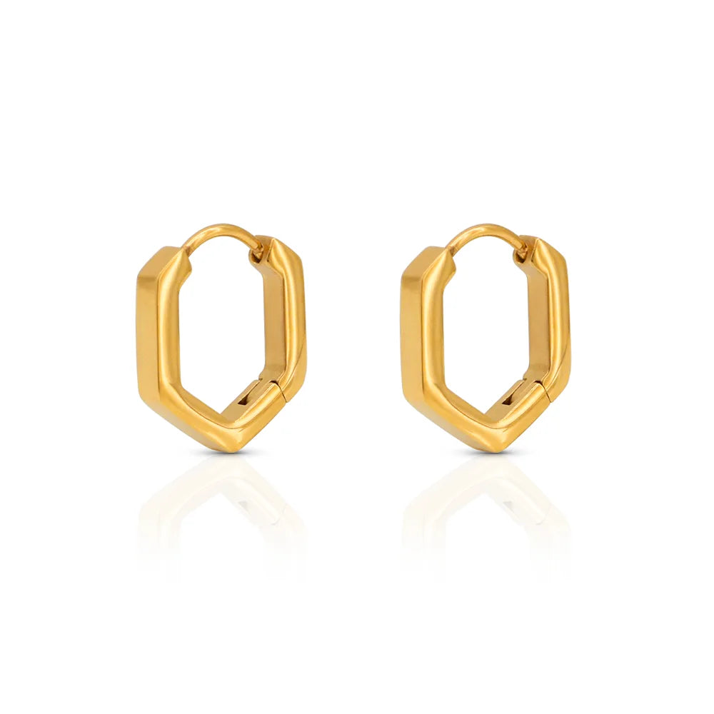 Chris April 316L Stainless Steel PVD Plated Hexagon Geometric Big Hoop Earrings