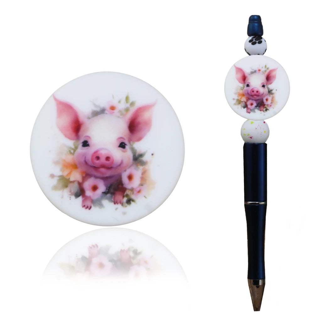 Design Your Own Custom Printed Food Grade Silicone Beads 30MM Cute Pig Colorful Rainbow Rectangle Heart SYBBeads Certified