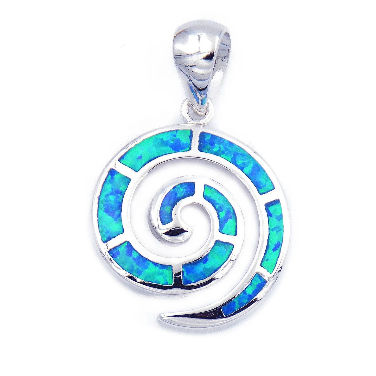 Beach Jewelry Blue Green Fire Opal Swirl Palm Tree Pendant Necklace