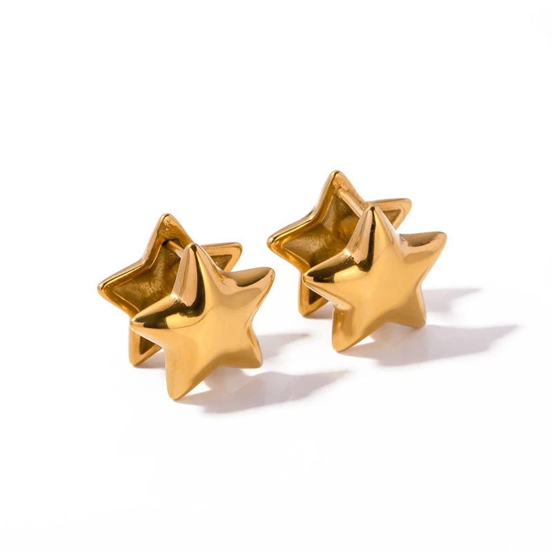 Fashion Luxury Earrings Women 18K Gold Plated Stainless Steel Star Shape Ear Cuff Stud Earrings
