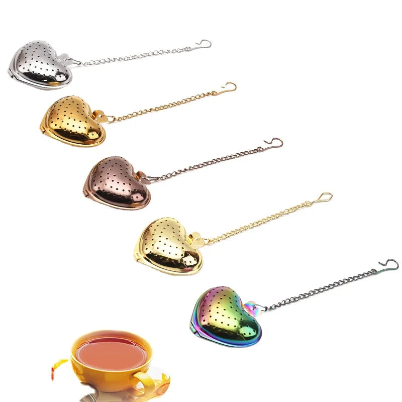 Eco-Friendly Tea Coffee Infuser Set Heart-Shaped Infuser Ball Filter Removable Stainless Steel Handle Perfect Home Use