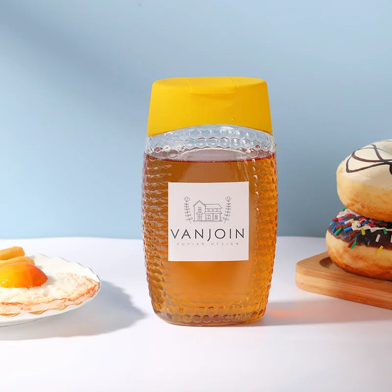 Food Grade 8oz 250g Bee Shaped Plastic Honey Packaging Bottle Containers with Safety Silicone Flip Lid for Juice and Tea