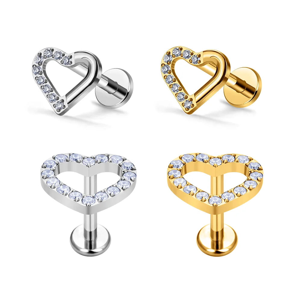 G23 ASTM F136 Titanium 16G Cubic Zircon Inlay Lips Internal Thread Labret Ear Stud Lobe Helix Body Piercing Jewelry