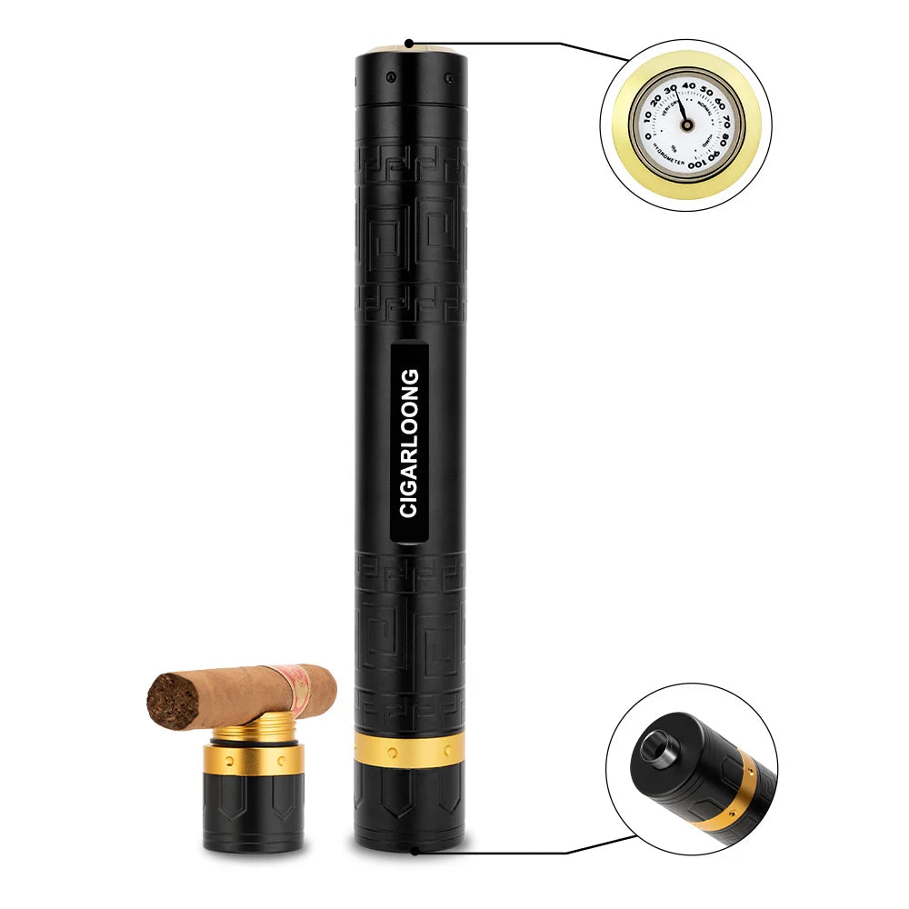 CIGARLOONG 4-in-1 Cigar Tube with Hygrometer Tray Drill Travel Portable Humidor Multifunction