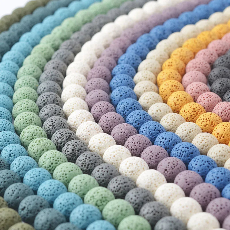 Colorful Lava Rock Stone Beads Natural Stone Round Loose Beads for Essential Oil Diy Bracelet Jewelry Making Beading Accessor