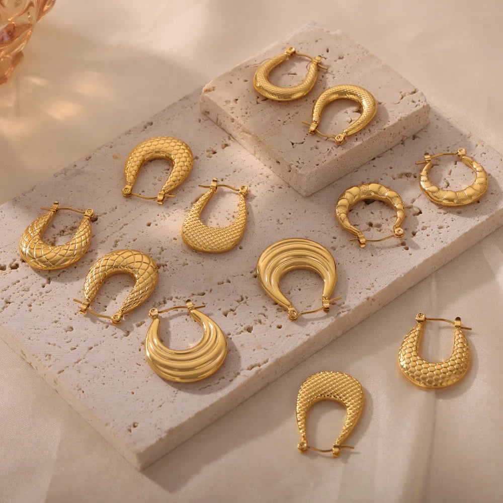 2024 New Simple Hypoallergenic 316l Stainless Steel Tarnish Free U Shape Earings 18k Gold Plated for Women