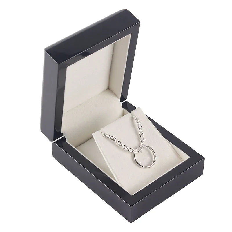 Custom Logo Wedding Proposal Gift Pendant Earring Black Box Wood Wooden Luxury Gift Pendant Jewelry Package Box