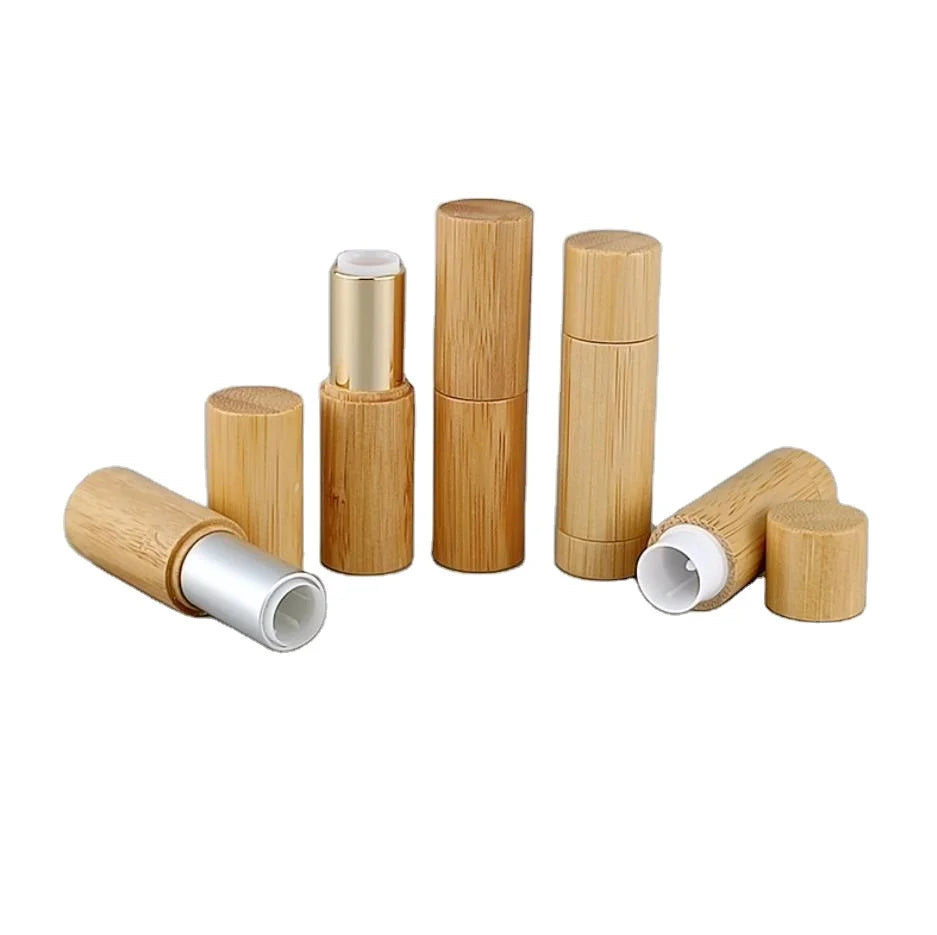Wholesale Custom Natural Bamboo Empty Lipstick Tube Cosmetic Packaging Biodegradable Recyclable 5g Lip Balm Tubes Container