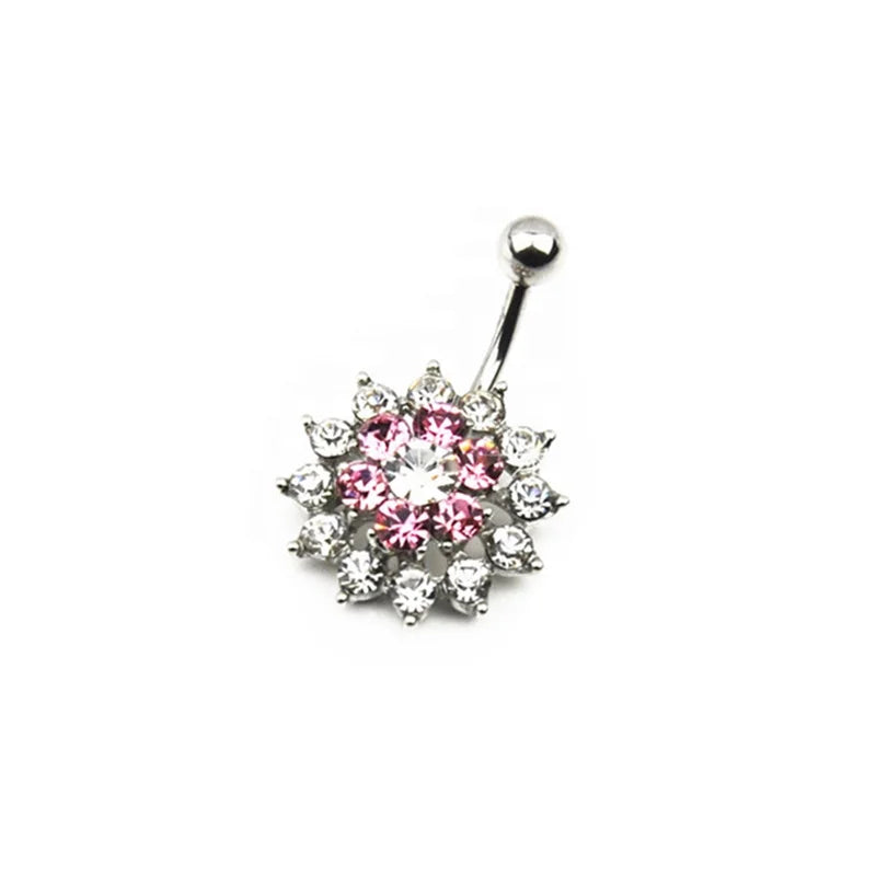 Fancy Sexy Lady Shining Crystal Sunflower Navel Piercing Rings Zircon Single Flower Belly Button Ring
