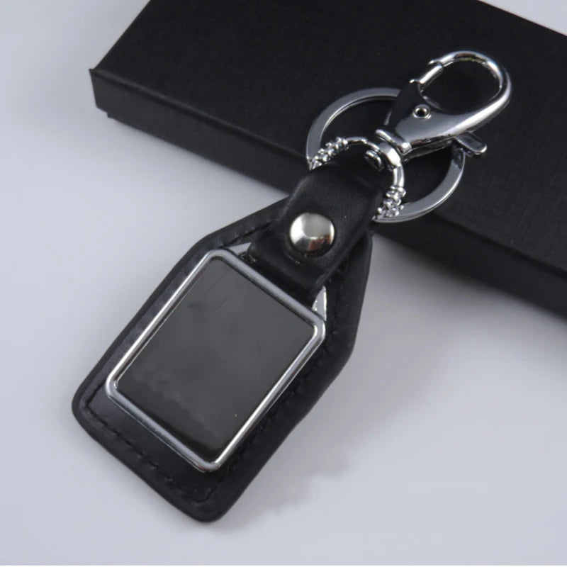 Custom Logo Stainless Steel UV Printing Leather Vintage Car Key Ring Keychain Black Lightweight
