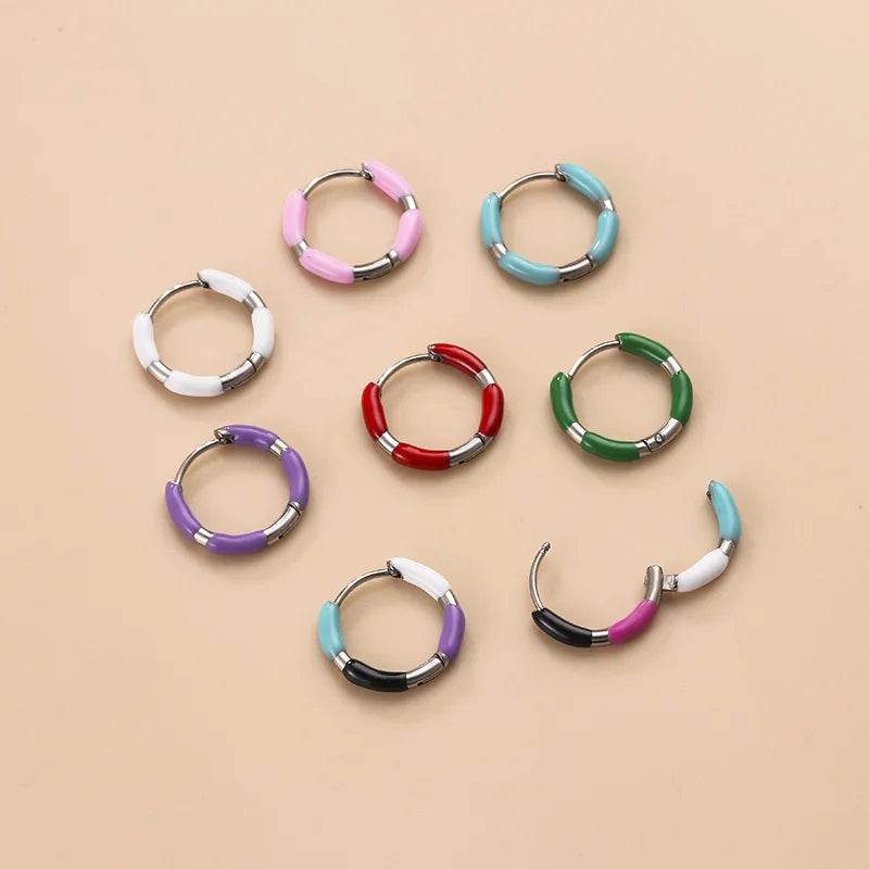 Dropshipping 316L Stainless Steel Piecing Jewelry New Arrival Enamel Hoop Earrings Single Sale Piecing Earring for Women and 