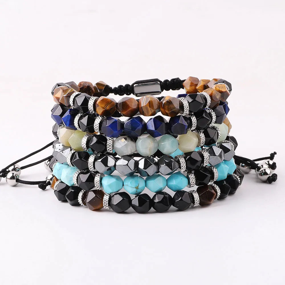 New Design Faceted Natural Stone Men Bracelet Adjustable Macrame Bracelet for Men Customized JBS12639