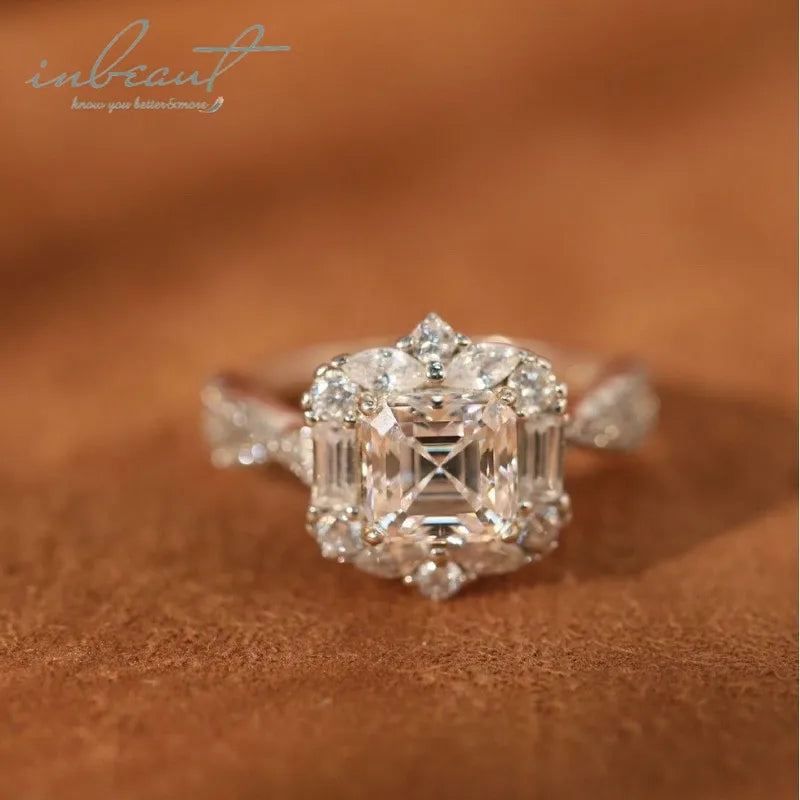Silver 925 Original 2 Carat Brilliant Cut Diamond Test Past D Color Ascher Moissanite Towel Ring for Wedding Gemstone Jewelry