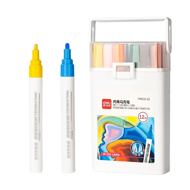 Deli HM111-12 12pcs/box Thick Rod Portable Acrylic Marker Quick-drying Waterproof Marker Pen 48box*12pcs=576pcs Per Carton Se