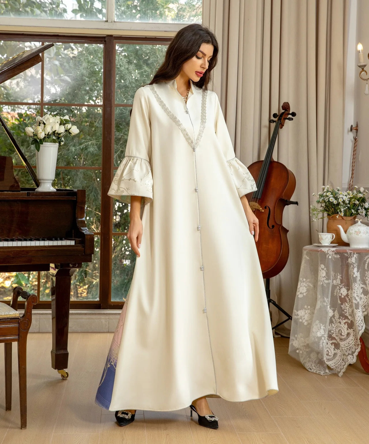 Dubai Saudi Loose Abaya Flare Sleeve Back Jacquard Gradient Long Dresses Moroccan Kaftan Muslim Women Eid Abayas Clothing