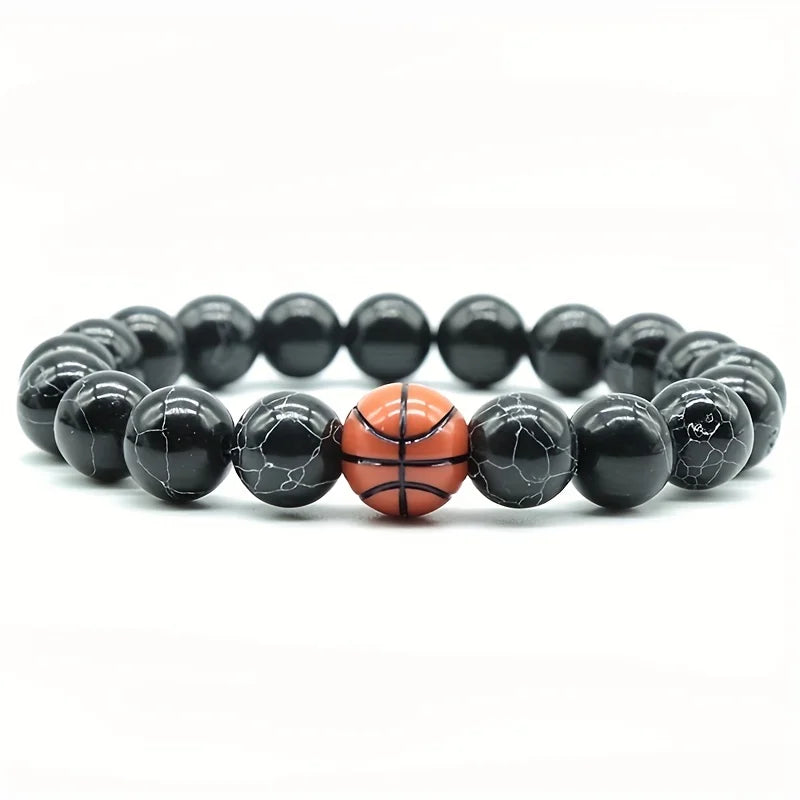 Fashion Sports Fitness Natural Stone Howlite Bead Adjustable Inspirational Sport Ball Charm Bracelets for Men