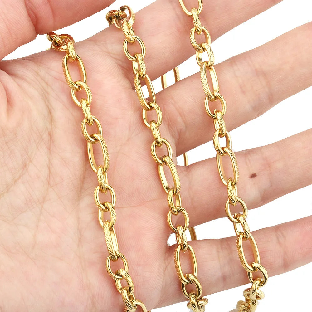 GP Heavy Circle Texture Chunky Stainless Steel Bulk Chain 3-to-1 Patterned Oval Round Link Chain Permanent Jewelry Chains Mak