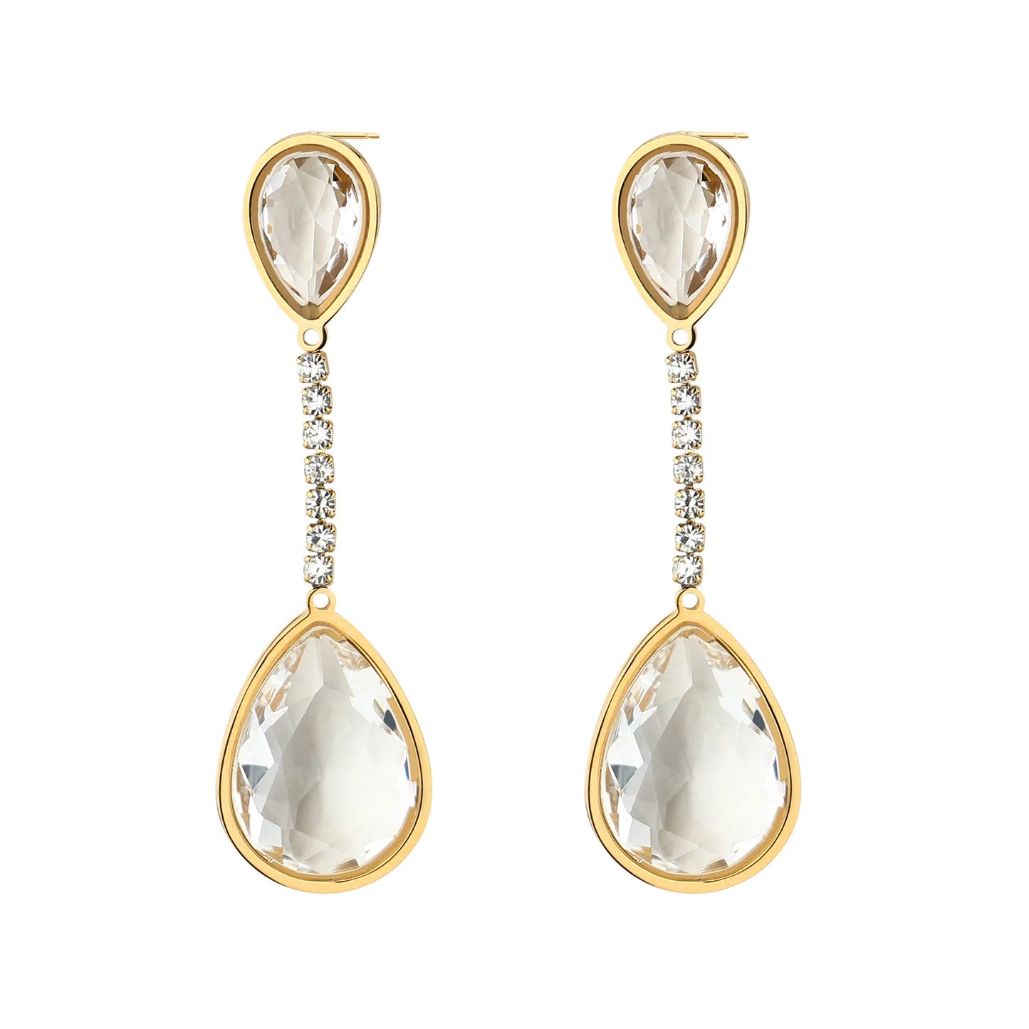 Fashion New Teardrop Zircon Stainless Steel Earrings 18k Pvd Electroplating Water Proof Jewelry Women's Earrings