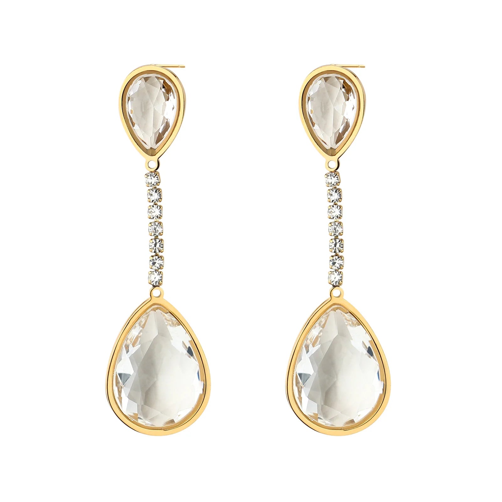 Fashion New Teardrop Zircon Stainless Steel Earrings 18k Pvd Electroplating Water Proof Jewelry Women's Earrings