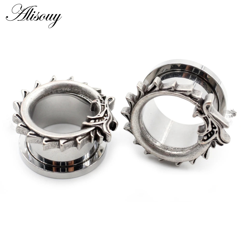 Wholesale 8-25mm Punk Stainless Steel Dragon Pulley Unscrew Ear Tunnels Plugs Expander Stretcher Gauges Body Wedding Gift