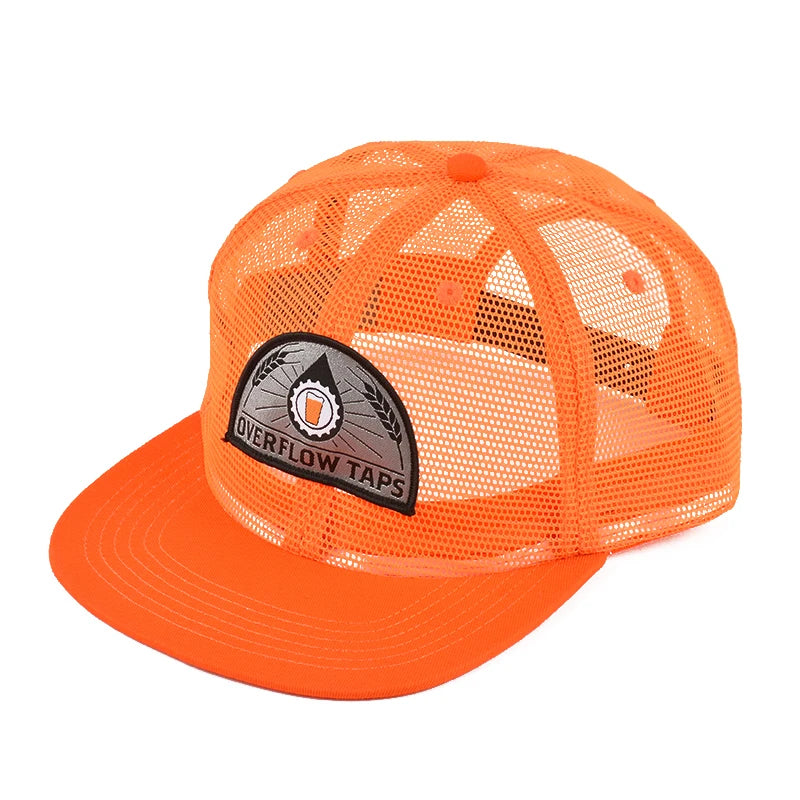 Stylish Orange Vintage Full Mesh Snapback Trucker Hat with Woven Patch Letter Animal Pattern Unisex Sports Outdoor Common Fab