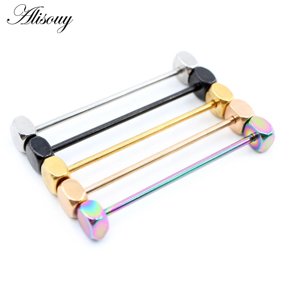 Wholesale 14G Stainless Steel Industrial Barbell Scaffold Earrings Square Ear Cartilage Helix Gauge Tragus Piercing Jewelry