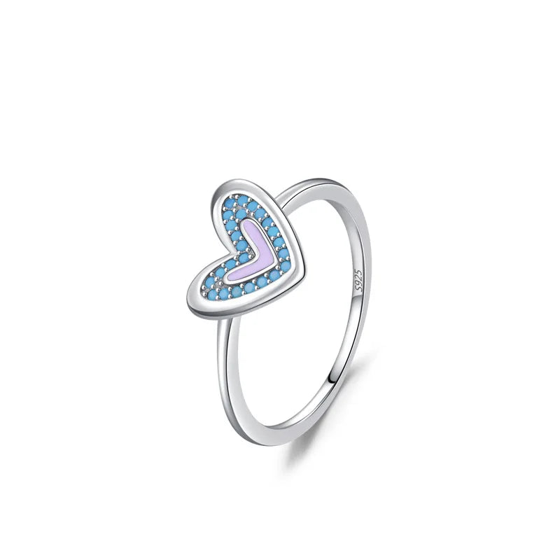 Wholesale 925 Sterling Silver Rhodium Plated Enamel Turquoise Heart Ring Romantic Valentine's Day & Wedding Gift for Women