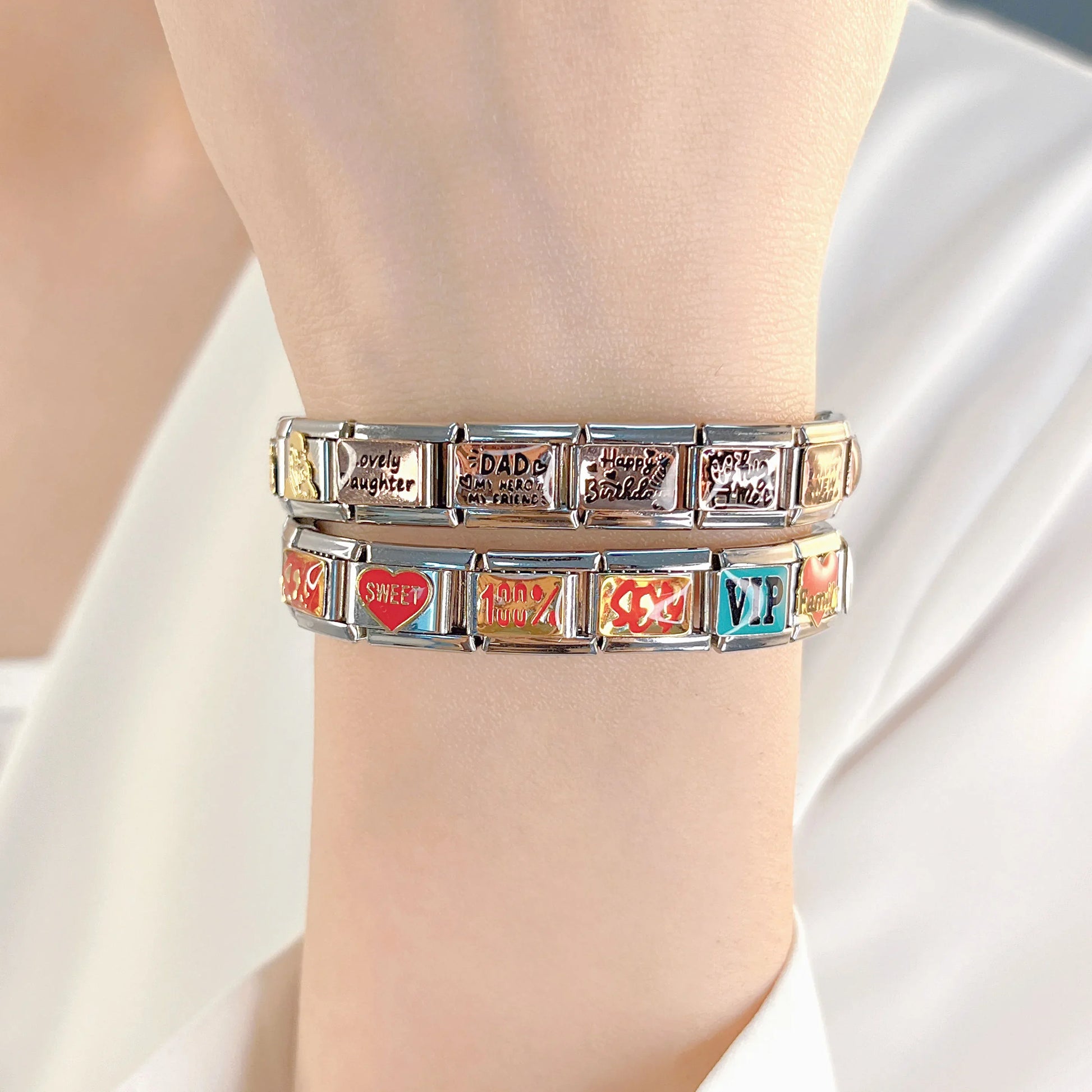 Hapiship Rose Happy New Year Cake Lovely Daughter Charm Italian Links Fit 9mm Bracelet Stainless Steel Jewelry DIY Making DJ4