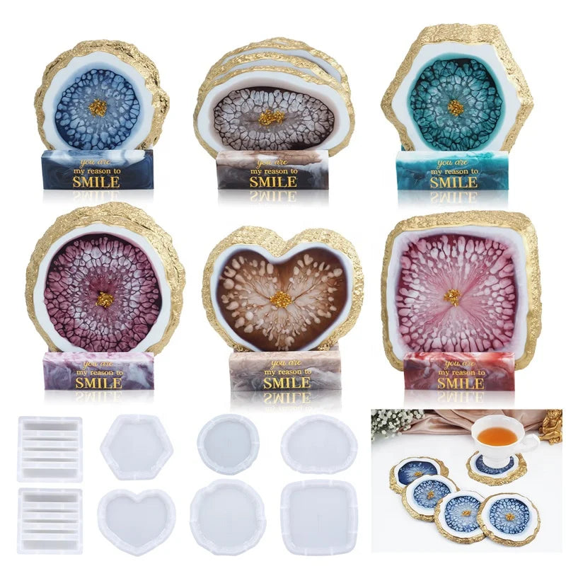 DM633 DIY Irregular Coaster Cup Mat Silicone Mold Set Epoxy Resin Mineral Edge Fruit Tray Mould for Home Decoration