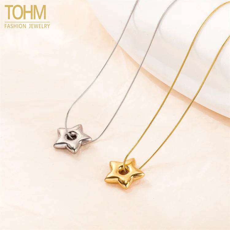 Wholesale High Quality 18k Gold Plated Stainless Steel Fashion Sweater Chain Choker Necklace Star Pendant Necklace