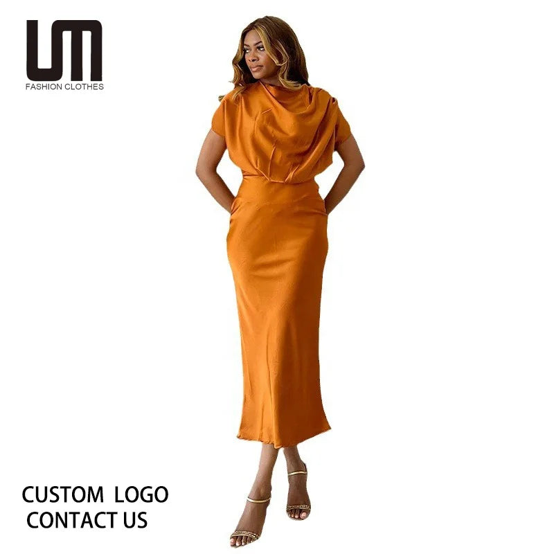 Liu Ming New Fashion 2024 Summer Casual Sexy Elegant Short Sleeve High Waist Wrapped Hip Dresses for Women