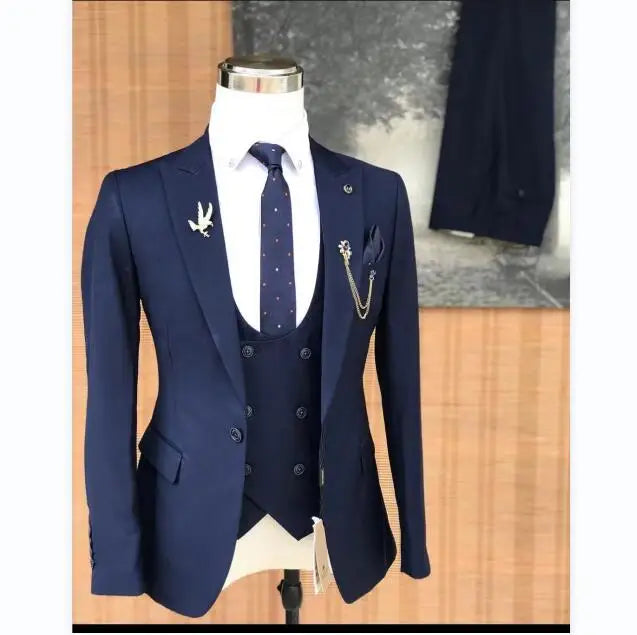Dark Blue Men Suits Blazers Groom Business Groomsmen Wedding/Prom/Dinner 3 Pieces ( Jacket +Waistcoat+Pants) MS724