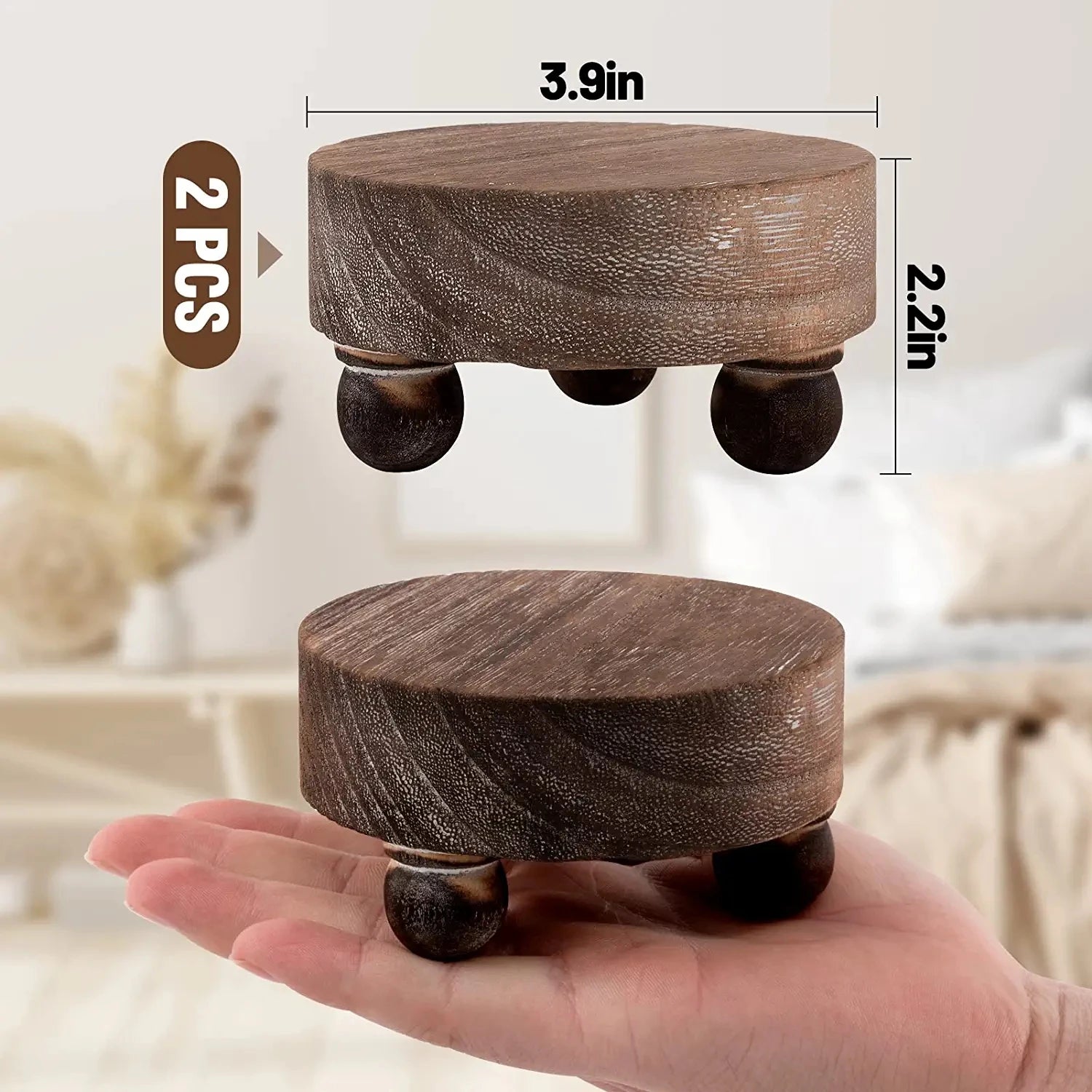 Vintage Round Wood Base Riser Rustic Farmhouse Decorative Display Stool Stand Everyday Installation Type