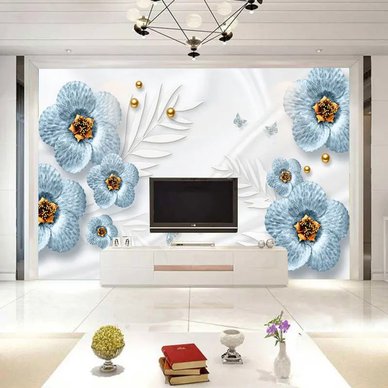 3D Three-Dimensional Relief Flower Butterfly Flower Living Room Bedroom Background Wall Non-Woven Mural Wallpaper