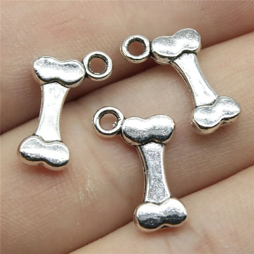AA0160132 16x10mm Zinc Alloy Bone Shape Charm Mini Dog Bone Charm Pendant for Necklace Bracelet Making
