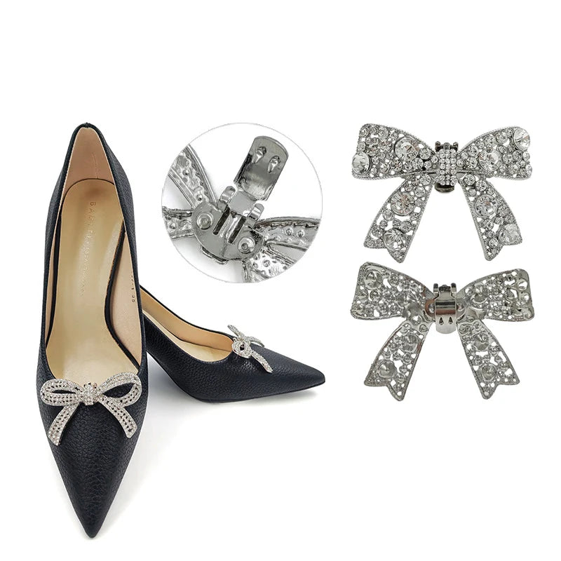 Removable Metal Butterfly Bow Ladies Shoe Clip Rhinestone Shoe Buckle High Heels Wedding Bridal Shoes Accessories