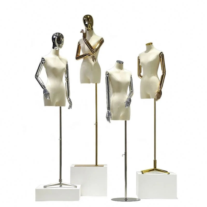Bridal Shop Display Wedding Dress Display Upper-body Mannequin Women Velvet Cloth Gold Head Half Body Female Mannequin