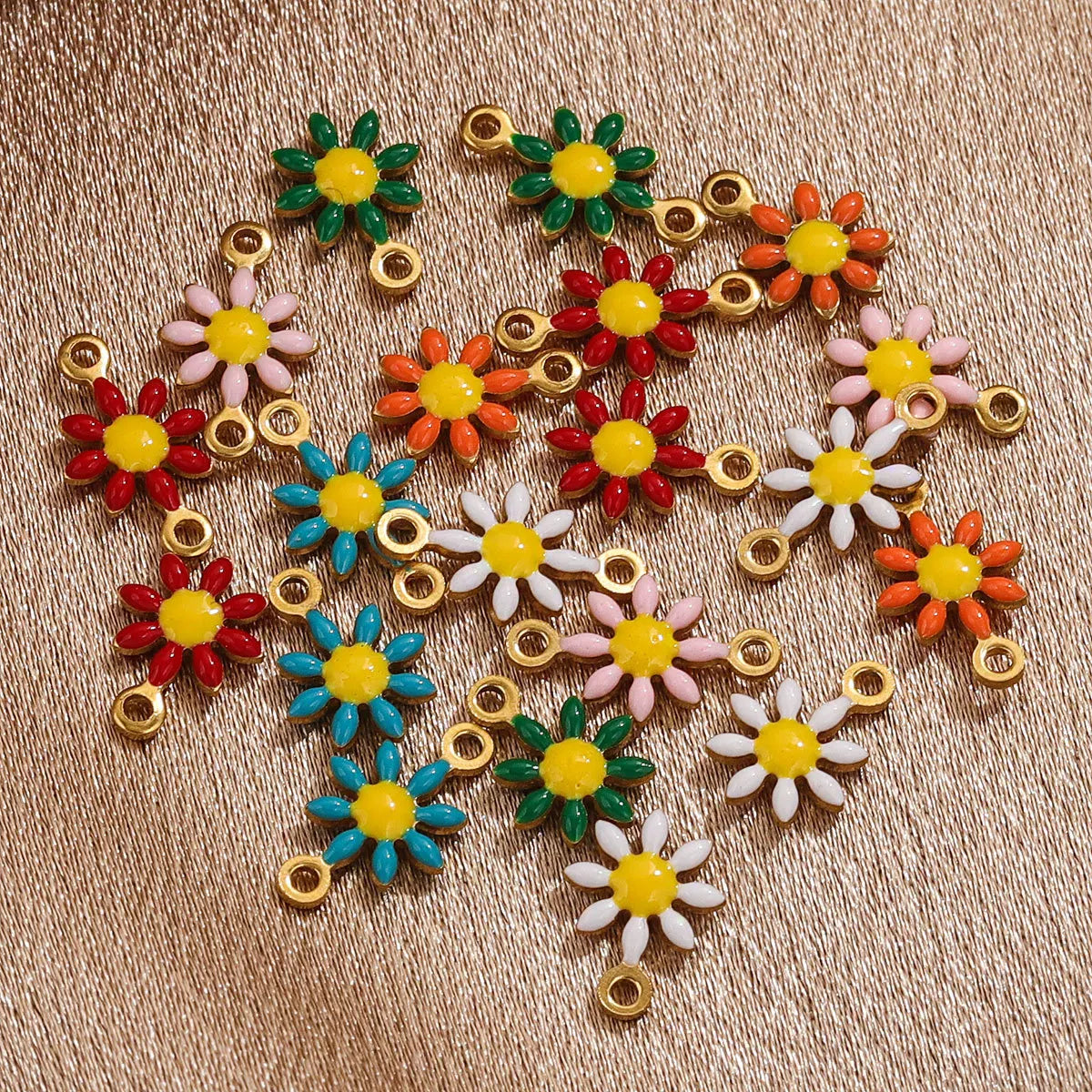Anti Tarnish Stainless Steel Diy Jewelry Drop Oil 18k Gold Plated Flower Pendant