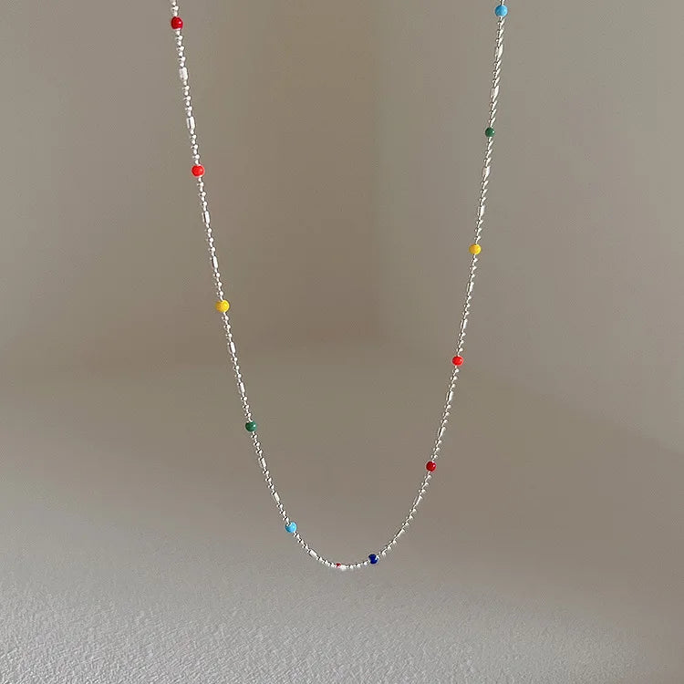 925 Sterling Silver Fine Jewelry Bead Necklace Sweet Colourful Choker Necklace Sweet Bead Chain Necklaces for Women Wholesale
