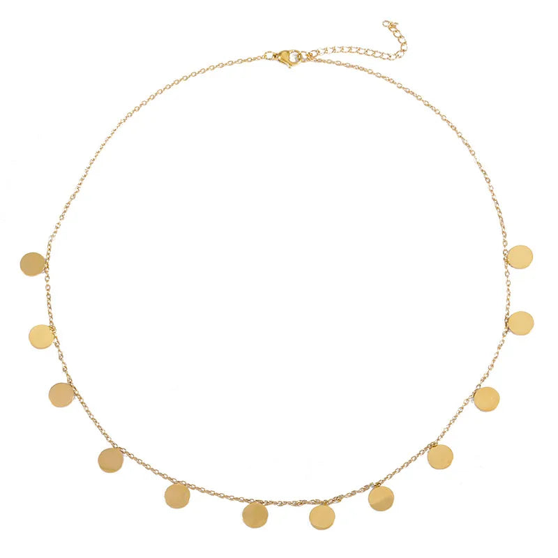 Twelve Round Small Charms Tinny Pendants18K 24KGold Plated Necklaces Stainless Steel Chokers for Women Dainty Minimalist Jewe