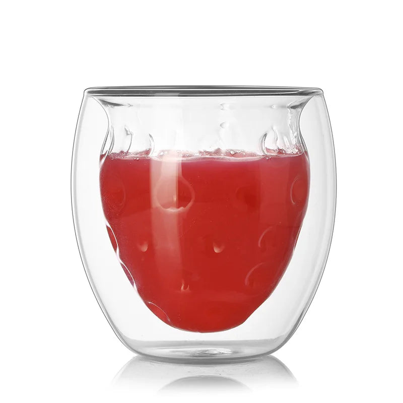 Eco-Friendly 180ml Double Wall Glass Teacup Heat Resistant Fruit Shaped Juice Cups Customizable Logo 6oz Coffee Mugs Back Sch