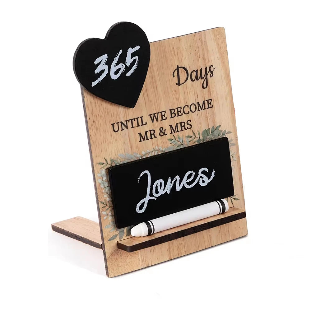 Wedding Countdown Chalkboard Calendar Fun Cool Unique Bridal Engagement Shower Decor Gifts for Couples Wedding Wooden Timer S