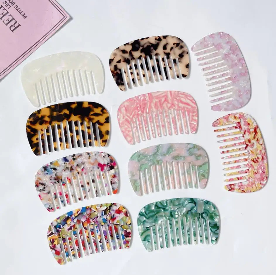 10cm French Vintage Daily Use Round Wide Tooth Hair Combs Acetic Acetate Marble Tortoiseshell Comb for Women Girls Gifts