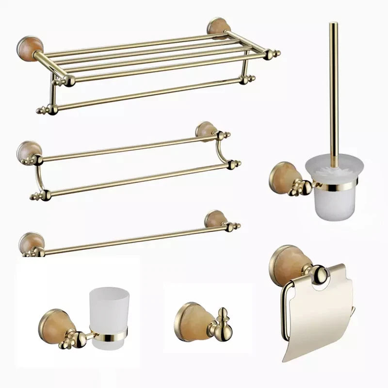 Retro Luxury Metal Wall-Mounted Bathroom Storage Rack Bath Accessories Set Eco-Friendly Elegant Double Boxed Over Eight-Piece