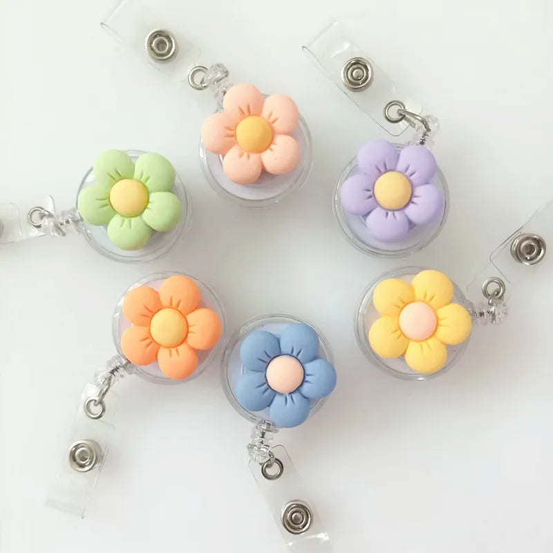 Cute Cartoon Flower Nurse Badge Reel Retractable ID Card Holder Badge Reel Resin Acrylic Badge Reels