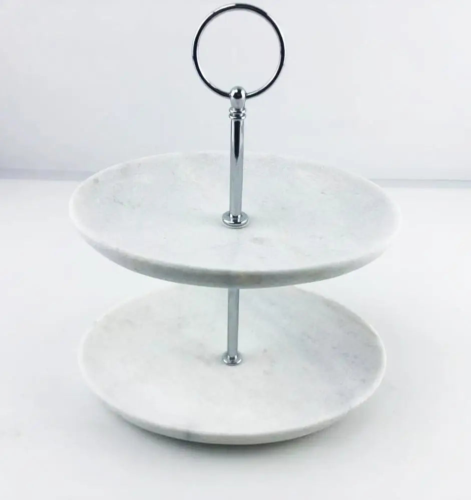 Home Marble Plant Pattern Multi-Layer Creative Europe Style Fruit & Pastry Serving Plate Afternoon Tea Double Cake Tray