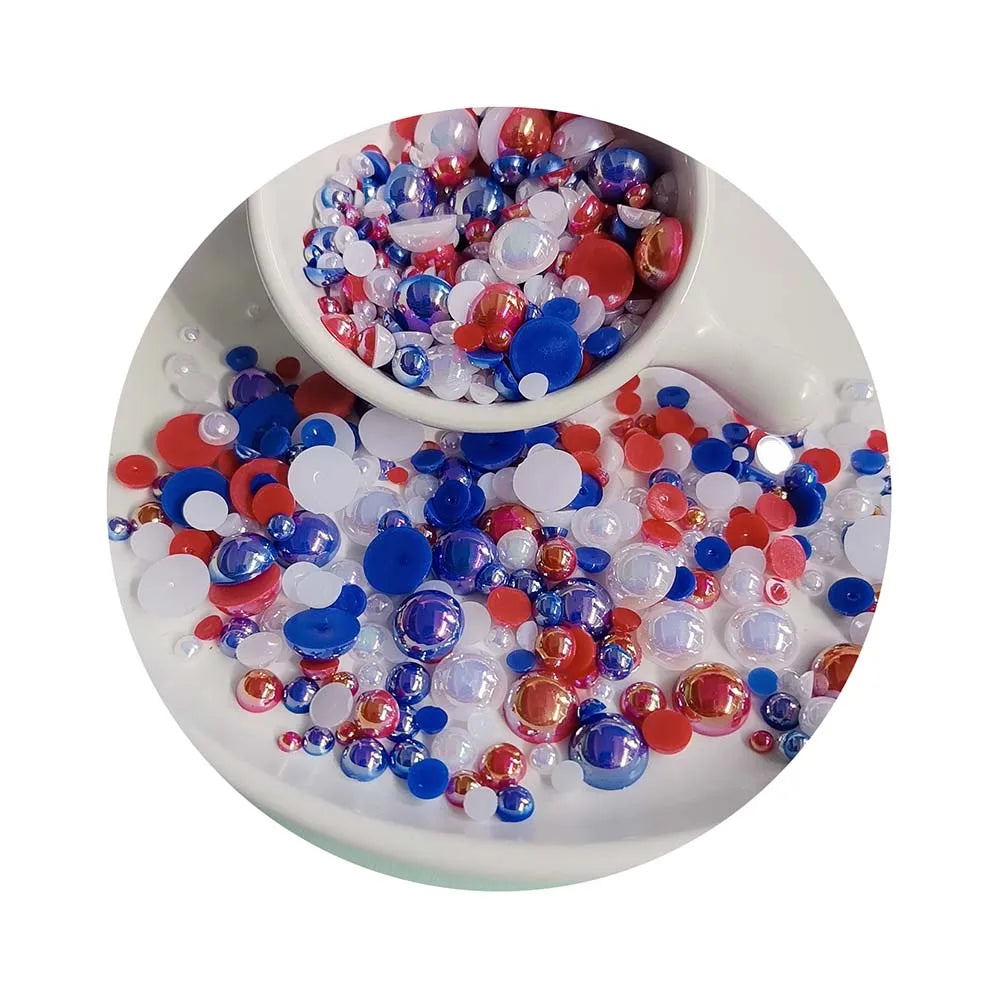 4TH of July Red White and Blue AB Jelly Mixed Sizes Colors Flatback Resin Rhinestones 3MM-10MM Deco Bling Kit