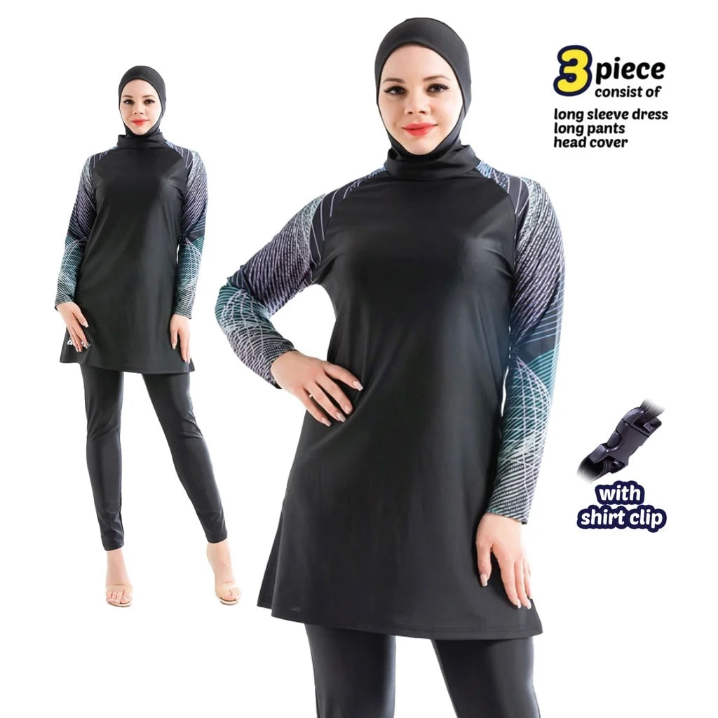 Middle East Islamic Plus Size Muslim Swimwear Hijab Full Cover M-6XL Burkinis Swimsuit Bathing Suit 3 Pcs/Set