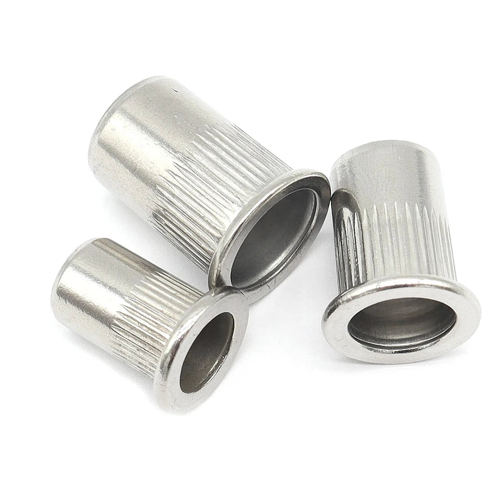 50-100pcs Stainless Steel Rivet Nut M3 M4 M5 M6 M8 M10 M12 Flat Head Round Body Knurled SS304 Rivnut Cap Threaded Riveted Nut