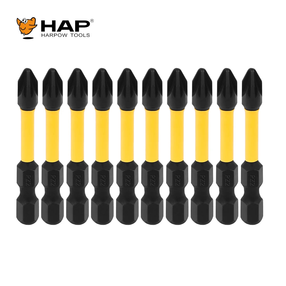 10PCS PACK Professional S2 Pozi Repair Screwdriver Bit H6.35MM PZ2 50MM Impact Bit With Yellow Color Ring